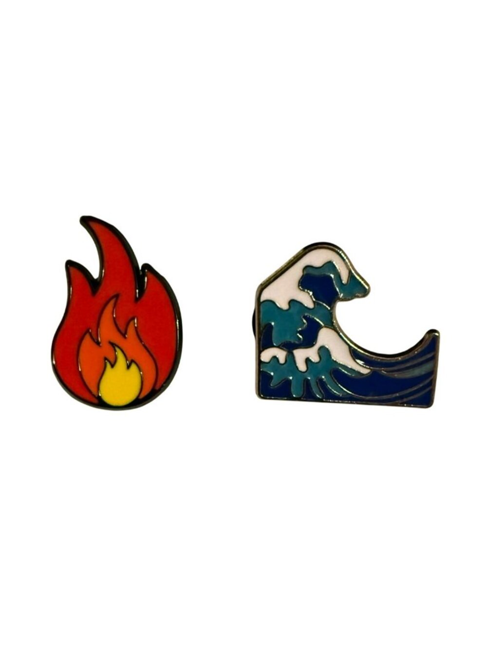 Fire and Hokusai's Ocean Wave Enamel Pins Set